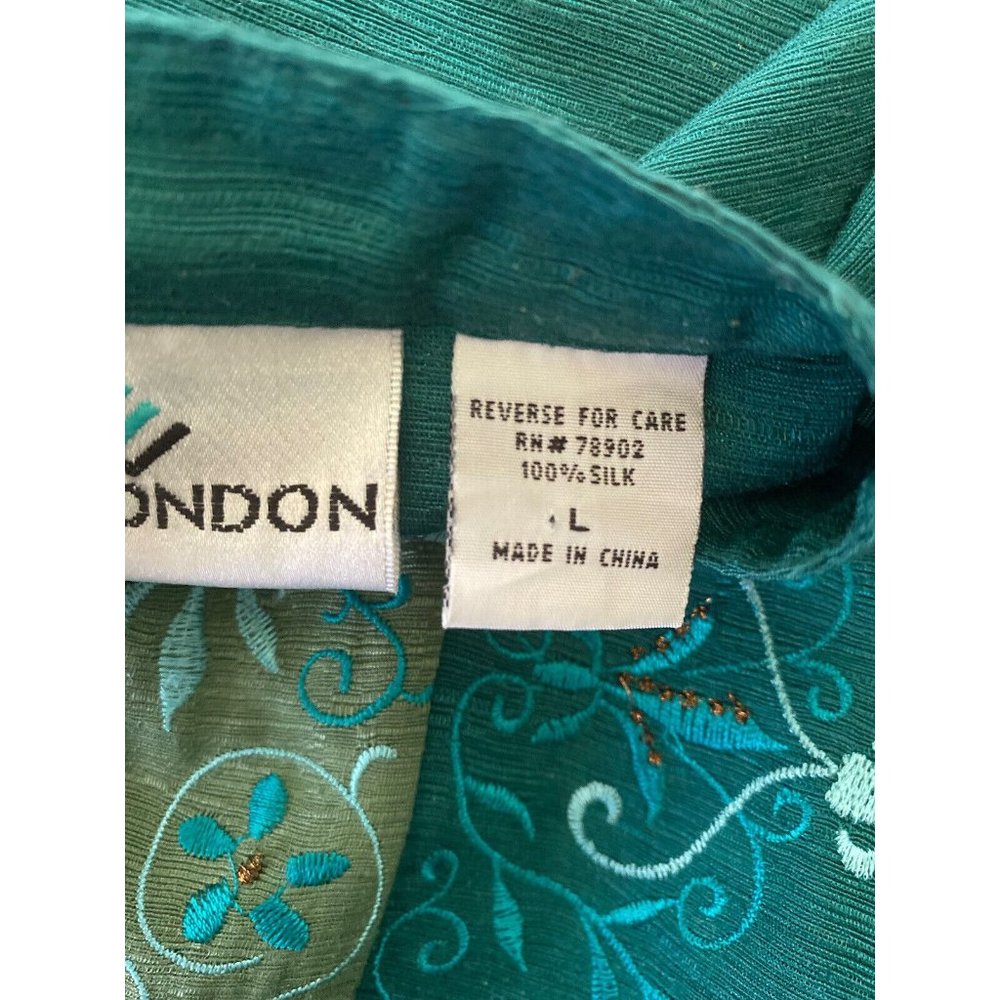 Erin London Womens L Silk Button Down Embroidered‎ Jacket Blazer Green Vintage - Picture 5 of 16